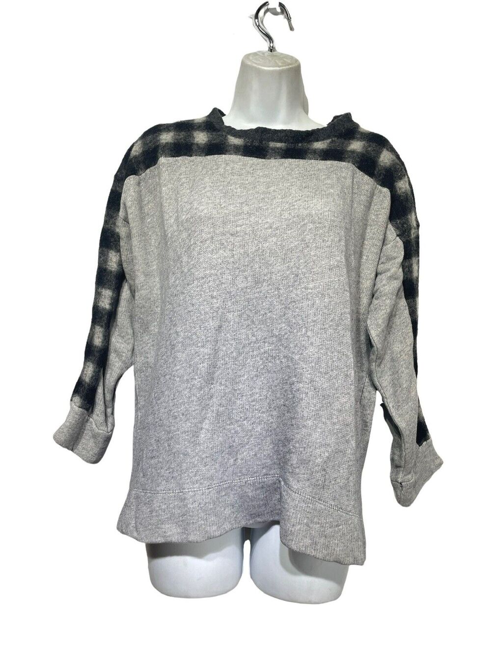 MADEWELL Gray Black Buffalo Plaid Gingham Checkered Wool Crewneck Sweatshirt S